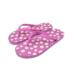Aeropostale Sandals Flip Flops Womens 7-8 Pink Beach Shoes Floral White Daisy